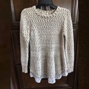 Long cream and white sweater with lace detail